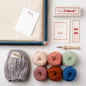 premium punch needle starter bundle with gripper strip frame, monks cloth, oxford punch needle and 100% wool rug yarn