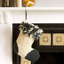 Load image into Gallery viewer, Punch needle stocking hanging from a fireplace