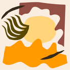 Abstract art with geometric shapes in orange, green, and brown on a beige background