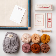 Load image into Gallery viewer, premium punch needle starter bundle with gripper strip frame, monks cloth, oxford punch needle and 100% wool rug yarn