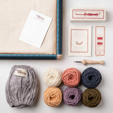 Load image into Gallery viewer, premium punch needle starter bundle with gripper strip frame, monks cloth, oxford punch needle and 100% wool rug yarn