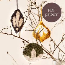 Load image into Gallery viewer, punch needle baubles hanging from a tree pdf pattern text overlaid in a circle