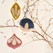 Load image into Gallery viewer, Bright punch needle bauble decorations hanging from a twig tree