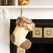 Load image into Gallery viewer, Punch needle stocking hanging from a fireplace